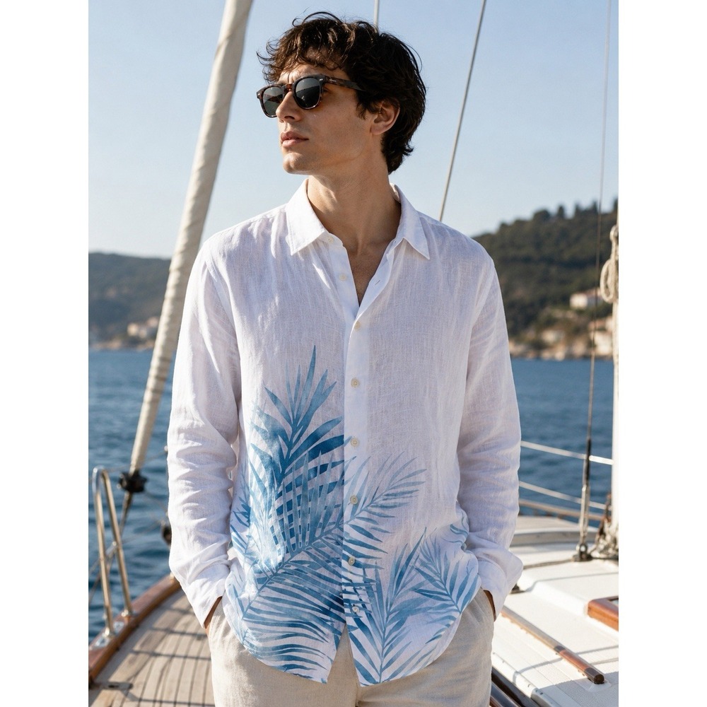 Tommy Bahama Shirt Mens XL/TG Fo Rio Fronds Linen Beach Coastal Luxury